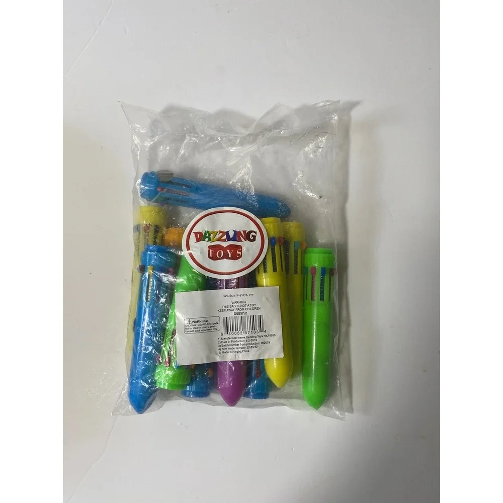Dazzling Toys Mini Shuttle Pens Neon Plastic Click Pens 10 Ink Colors Pack Of 12